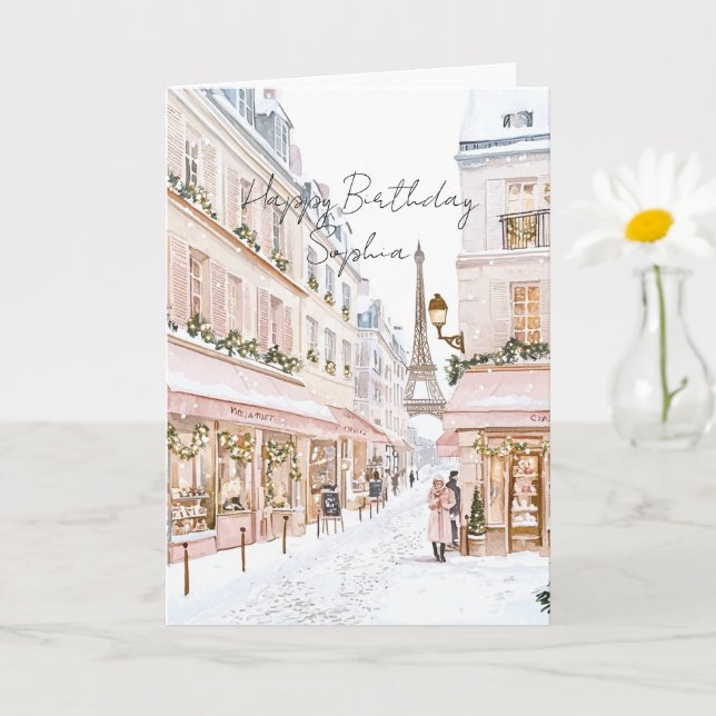 Blush Pink Paris Eiffel Tower Birthday Card (Small Plant)