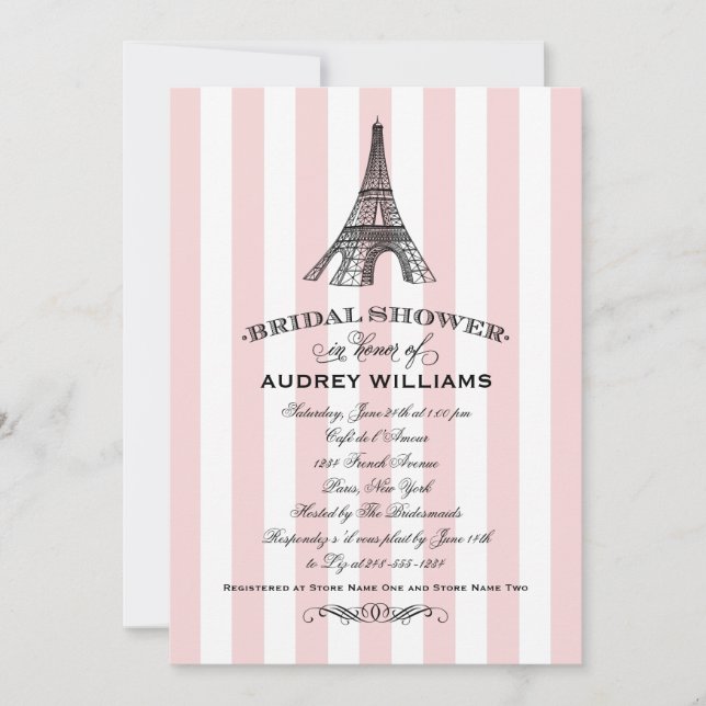 Blush Pink Paris Eiffel Tower Bridal Shower Invitation (Front)