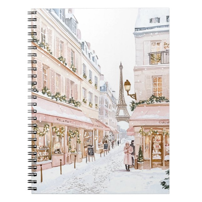 Blush Pink Paris Eiffel Tower Winter Notebook (Front)