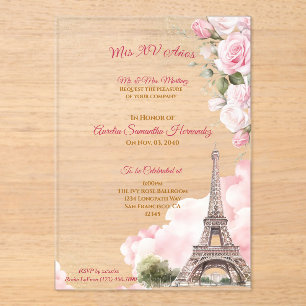Blush Pink Paris Quinceañera Acrylic Invitations