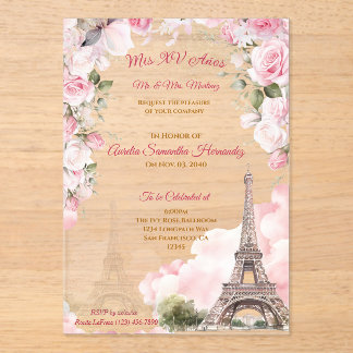 Blush Pink Paris Quinceañera Acrylic Invitations