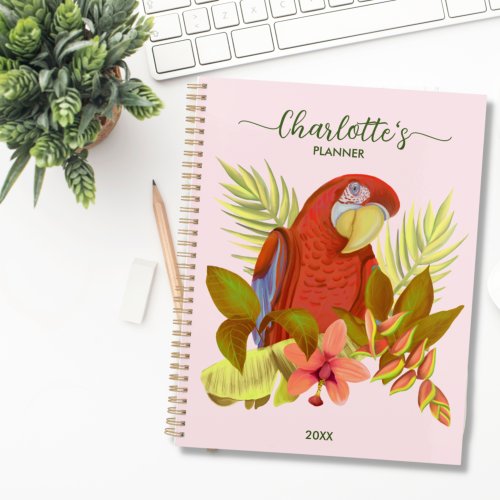  Blush Pink Parrot 2023 Monogrammed Name Planner