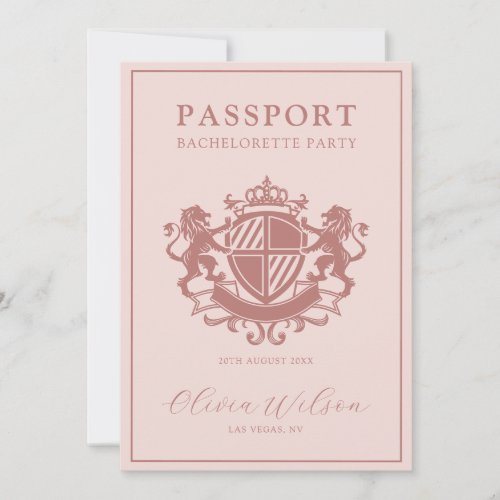 Blush Pink Passport Destination Bachelorette Party Invitation