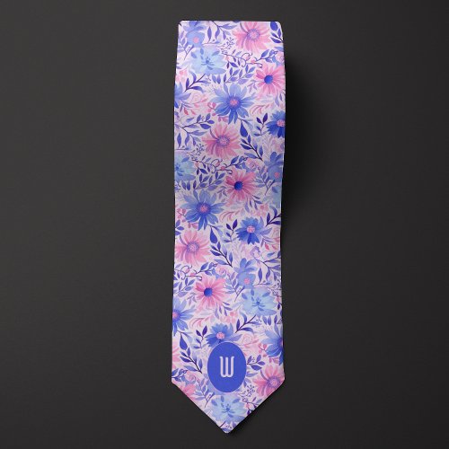 Blush Pink  Pastel Blue Watercolor Neck Tie