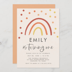 Blush Pink Pastel Terracotta Rainbow 1st Birthday Invitation