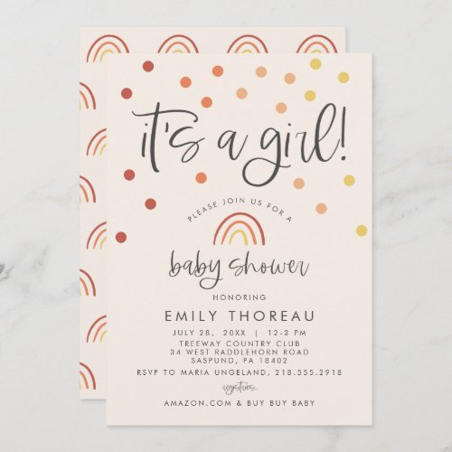 Blush Pink Pastel Terracotta Rainbow Its A Girl Invitation