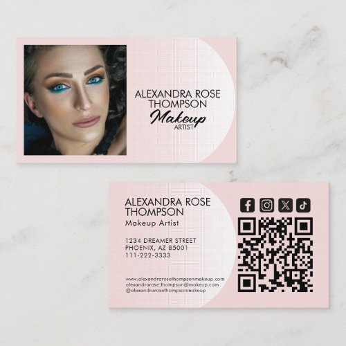 Blush Pink Pattern Makeup Artist Qr Social Icon Business Card