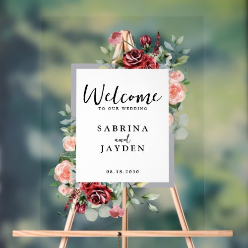 Blush Pink Peach And Coral Floral Wedding Welcome Acrylic Sign