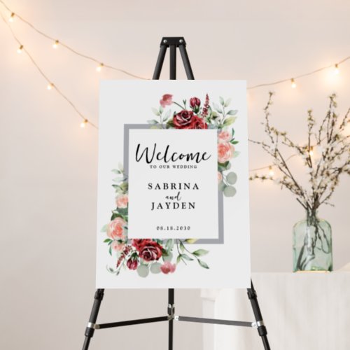 Blush Pink Peach And Coral Floral Wedding Welcome Foam Board