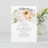 Blush Pink Peach and White Floral Elegant Wedding Invitation (Standing Front)