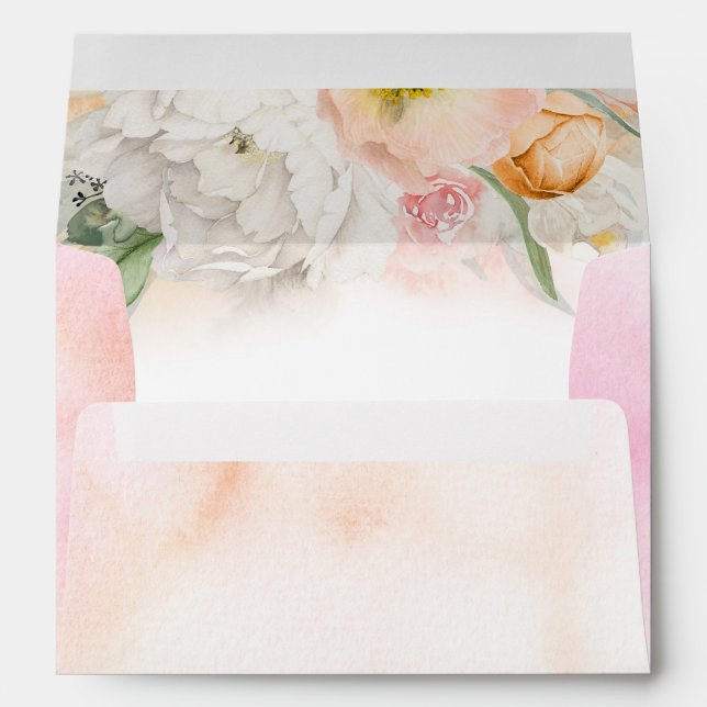 Blush Pink Peach and White Flowers Elegant Envelope (Back (Bottom))