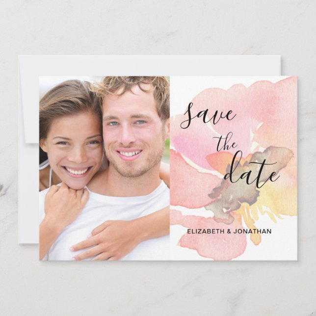 Blush Pink Peach Coral Floral Save The Date Photo (Front)