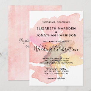 Blush Pink Peach Coral Floral Wedding Invitation