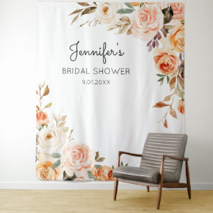 Blush Pink & Peach Floral Bridal Shower or Party Tapestry