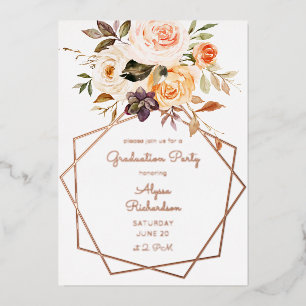 Blush Pink & Peach Floral Frame Graduation Party F Foil Invitation