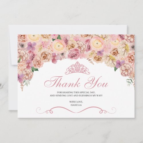 Blush Pink Peach Floral Quinceanera Thank You 