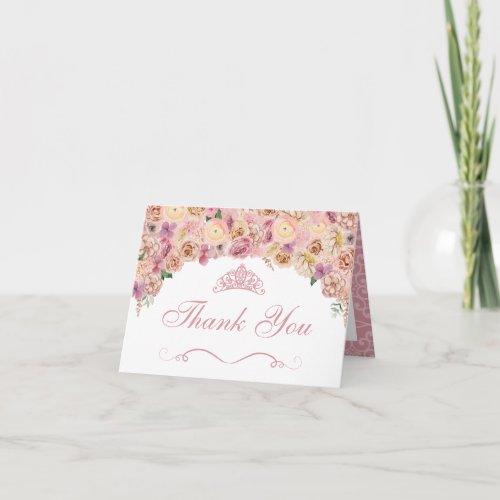 Blush Pink Peach Floral Quinceanera Thank You Card