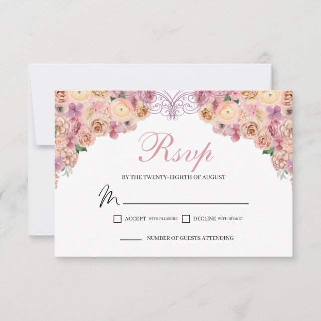 Blush Pink Peach Floral RSVP Enclosure Card (Front)