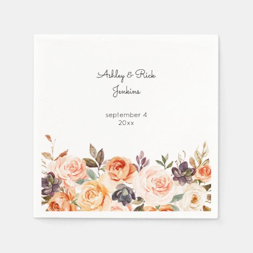 Blush Pink  Peach Floral Wedding 2 Napkins