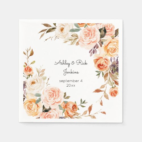 Blush Pink  Peach Floral Wedding Napkins