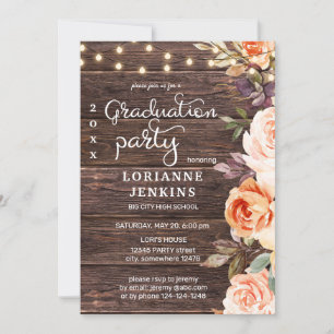 Blush Pink & Peach Floral Wood Graduation Invitation