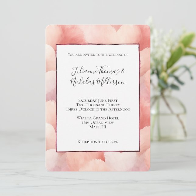 Blush Pink Peach Hearts Wedding  Invitation (Standing Front)