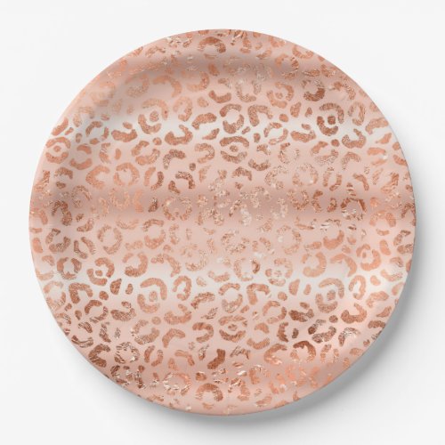 Blush Pink Peach Leopard Print Sparkle Paper Plates