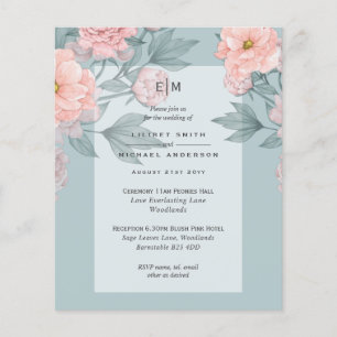 Blush Pink Peach PEONIES Wedding Invite Reception Flyer