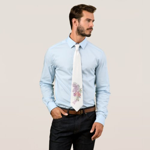 Blush Pink Peach Purple Floral Watercolor Neck Tie