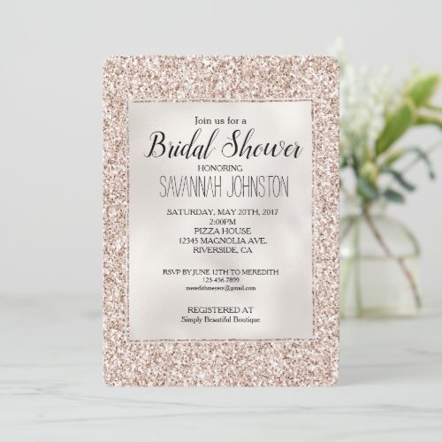 Blush Pink Peach Rose Glitter Bridal Invitation