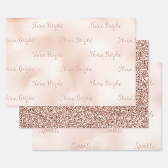 Blush Pink Peach Rose Glitter Sparkle Shine  Wrapping Paper Sheets (Set)