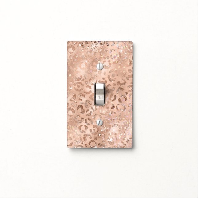Blush Pink Peach Rose Gold Leopard  Light Switch Cover (In Situ)