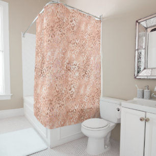 Blush Pink Peach Rose Gold Leopard Shower Curtain