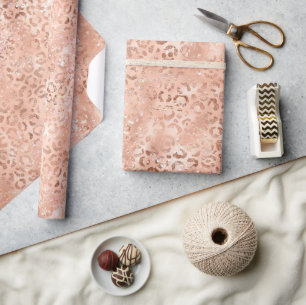 Blush Pink Peach Rose Gold Leopard Wrapping Paper