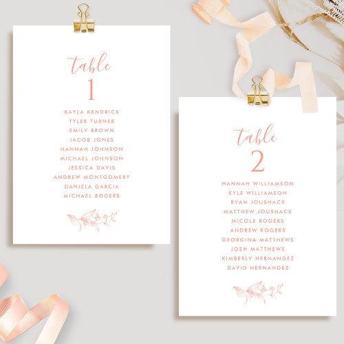 Blush Pink Peach Seating Plan Cards w Guest Names