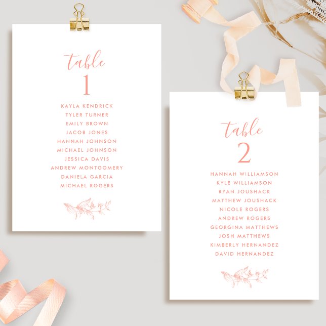 Blush Pink Peach Seating Plan Cards w/ Guest Names (Creator Uploaded)