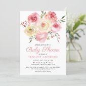 Blush Pink Peach Watercolor Floral Baby Shower Invitation (Standing Front)