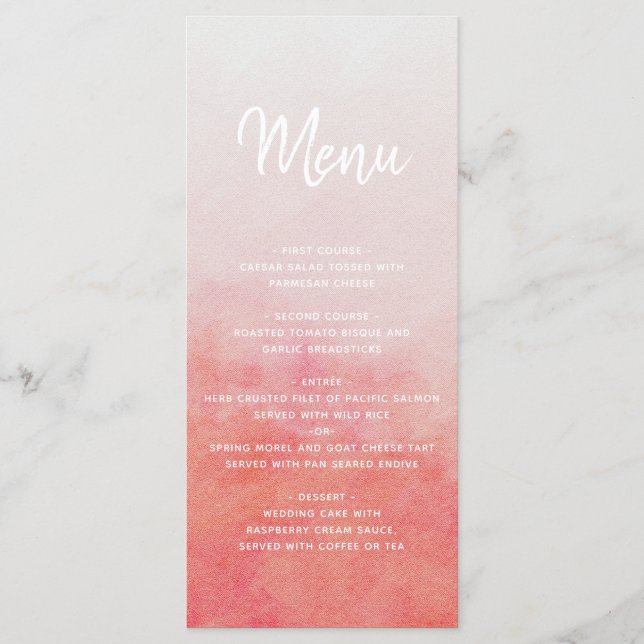 Blush Pink & Peach Watercolor Wash Wedding Menu (Front)