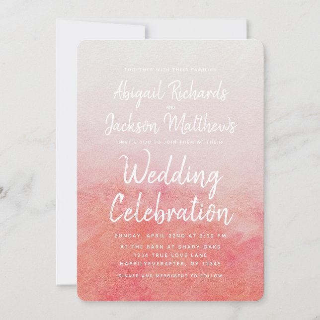 Blush Pink & Peach Watercolor Wedding Invitation (Front)