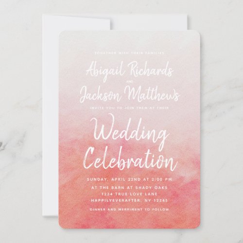 Blush Pink  Peach Watercolor Wedding Invitation