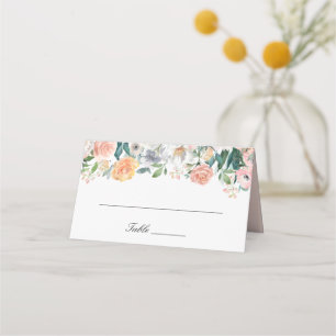 Blush Pink Peach White Garden Floral Wedding Place Card
