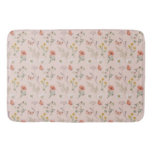 Blush Pink Peach Wildflower Bath Mat