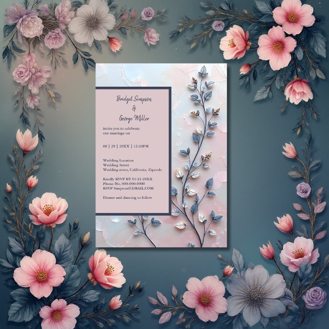 blush pink & pearl tone botanical Branch wedding Invitation (Creator Uploaded)