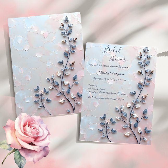 blush pink & pearl tone botanical Branch wedding Invitation (Creator Uploaded)