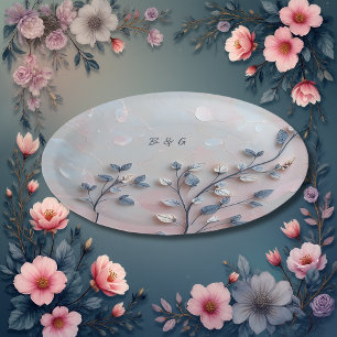 blush pink & pearl tone botanical Branch wedding Paper Plates