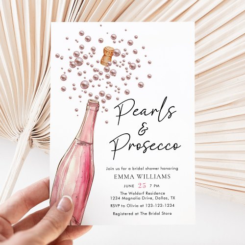 Blush Pink Pearls and Prosecco Bridal Shower Invitation