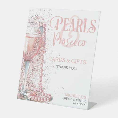 Blush Pink Pearls and Prosecco Cards and Gifts Pedestal Sign