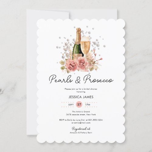 Blush Pink Pearls  Prosecco Bridal Shower Invitation
