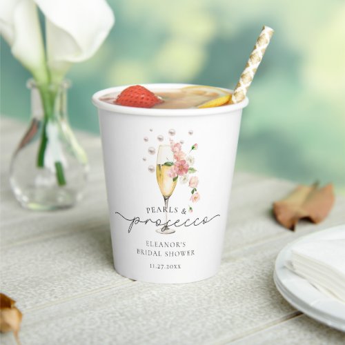 Blush Pink Pearls  Prosecco Bridal Shower Paper Cups