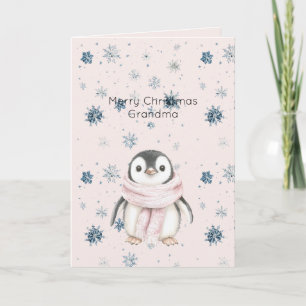 Blush Pink Penguin Snowflakes Christmas Card